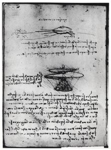 Parijs Manuscript B, fol. 83v: Pagina met tekst en schetsen voor een vliegmachine, 1488-90 door Leonardo da Vinci