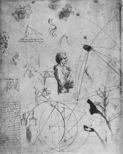 Profiel van een oude man, planten, geometrische figuren, enz. door Leonardo da Vinci
