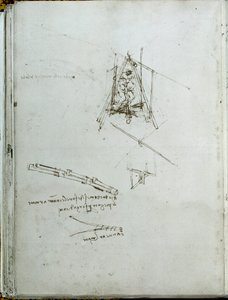 Wetenschap en technologie: manuscript over vliegmachines, voorloper van de helikopter. Boek van Leonardo da Vinci (1452-1519). Rond 1487. Parijs, Bibliotheek van het Institut de France door Leonardo da Vinci