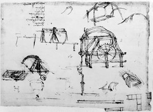 Schets van een perpetuum mobile ontworpen door Leonardo da Vinci door Leonardo da Vinci