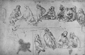 Studies voor het Laatste Avondmaal, ca. 1480 1945 door Leonardo da Vinci