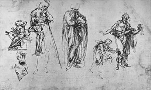 Studies van enkele figuren en een profiel, c1480 door Leonardo da Vinci