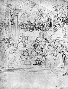 Studie voor De Aanbidding der Wijzen door Leonardo da Vinci