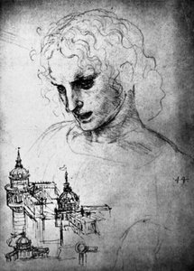 Studie voor het hoofd van St. Jacobus en een architecturale tekening, 15e eeuw 1930