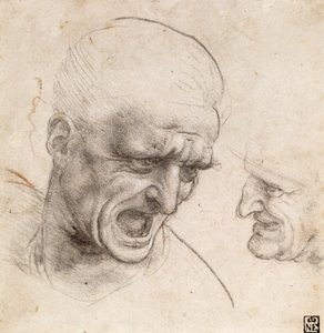 Studie van twee krijgerskoppen voor de Slag bij Anghiari door Leonardo da Vinci