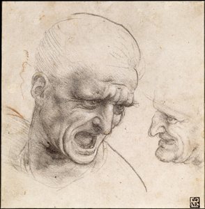 Studie van twee krijgershoofden voor de Slag bij Anghiari, 1504-05 door Leonardo da Vinci