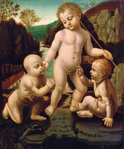 Het Christuskind met de jonge Sint Jan de Doper met een onbekend mannelijk kind
