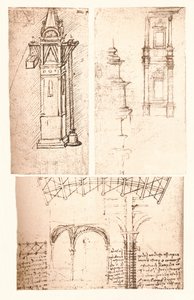 Drie architecturale tekeningen, ca. 1472-ca. 1519, 1883 door Leonardo da Vinci