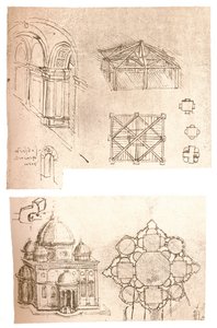 Twee architecturale tekeningen, ca. 1472-1519, 1883 door Leonardo da Vinci