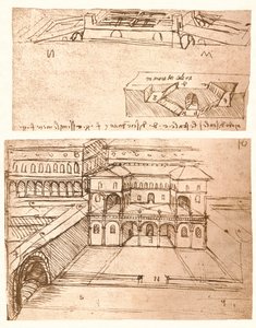 Twee tekeningen van plannen voor steden door Leonardo da Vinci