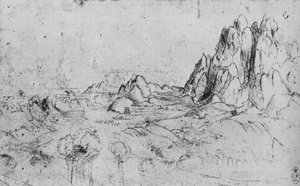 Uitzicht op een Bergketen, ca. 1480 1945 door Leonardo da Vinci
