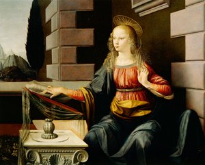 Maagd Maria, detail (detail) door Leonardo da Vinci