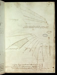 Vleugel. Vliegmachine tekening. Manuscript van Leonardo da Vinci door Leonardo da Vinci