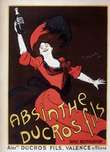 Reclame voor alsem Ducros (vrouw zwaait met een fles)