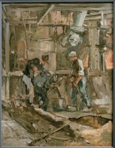 L. Sandrock, reparatiewerkzaamheden in de staalfabriek