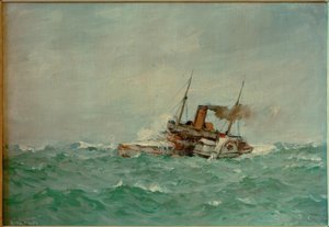 Raderstoomboot in ruwe zee door Leonhard Sandrock