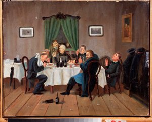 In een taverne. Schilderij van Leonid Ivanovich Solomatkin (1837-1883), Russische kunst