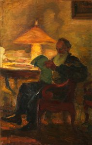 Leo Tolstoy met een krant