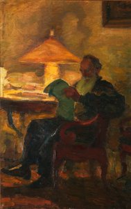Leo Tolstoy met een krant, 1901