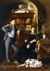 Een Koppel in een Interieur met een Hond door Leopold Bara