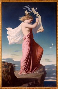 Portret van de Griekse dichteres Sappho die de lier bespeelt door Leopold Burthe