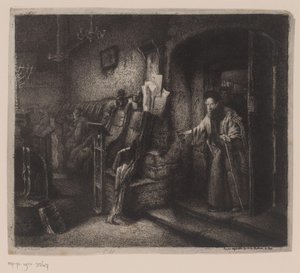 Interieur van een synagoge met gelovigen