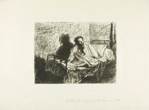 Portret van Charles Meryon Zittend in Bed door Leopold Flameng