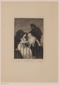 Twee vrouwen met daarachter twee mannen in de schaduw door Leopold Flameng