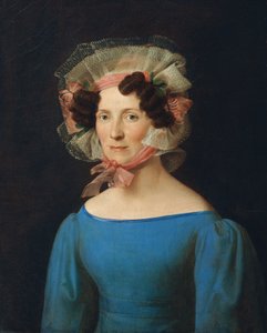 Dame in blauwe jurk