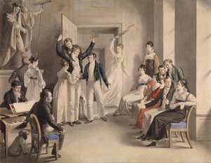 Franz Schubert 1797-1828. Gezelschapsspel van de Schubertianen in Atzenbrugg, 1821 door Leopold Kupelwieser