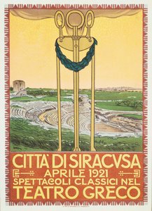 Reclameposter voor het theaterseizoen in het Griekse amfitheater van Syracuse, Italië door Leopoldo Metlicovitz
