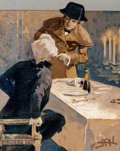 Postkaart geïllustreerd door Leopoldo Metlicovitz met scènes uit Tosca, opera van Giacomo Puccini