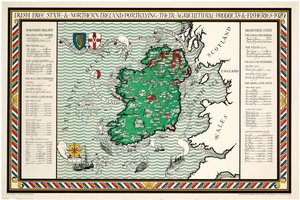 Een kaart van de Ierse Vrijstaat en Noord-Ierland