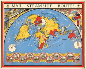 Poster die poststoomschiproutes adverteert