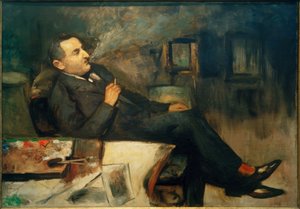 Lesser Ury rokend in het atelier (Zelfportret)