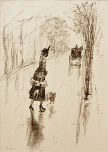 Meisje met hond door Lesser Ury