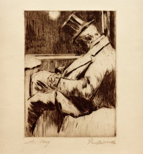 Ochtendsfeer: slapende heer met hoge hoed door Lesser Ury