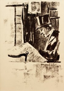 Krantenlezer met hoge hoed door Lesser Ury