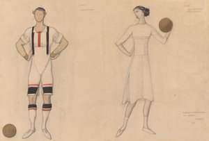 Kostuumstudie voor "Jeux" door Lev Samoilovich Bakst