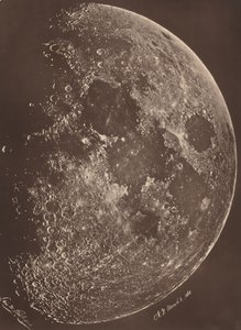 Fotografie van de maan in haar eerste kwartier, 6 maart 1865 door Lewis Morris Rutherford