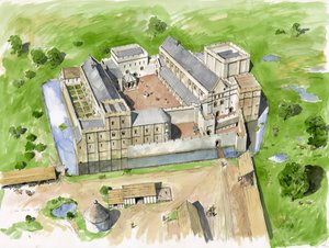 Luchtfoto vanuit het zuiden, Wolvesey Castle, Oud Bisschoppelijk Paleis