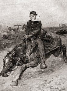 Een koerier tijdens de Amerikaanse Burgeroorlog, uit The Century Magazine, gepubliceerd 1887 door Unbekannt Unbekannt