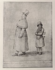 Oostenrijk, Wenen, Karikatuur van Oostenrijkse bariton zanger Johann Michael Vogl en componist Franz Peter Schubert, circa 1825, potloodtekening door Unbekannt Unbekannt
