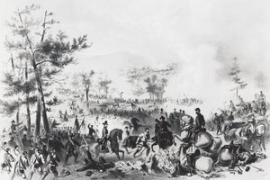 Slag bij Gettysburg, overwinning voor de Unie onder leiding van George Gordon Meade en nederlaag van generaal Robert Edward Lee, 1-3 juli door Unbekannt Unbekannt