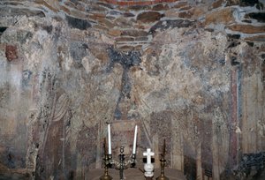 Beschadigde fresco in kerk in Kantanos, Kreta, Griekenland door Unbekannt Unbekannt