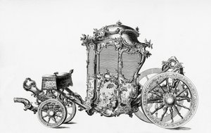 Ontwerp voor rococo koets, gravure
