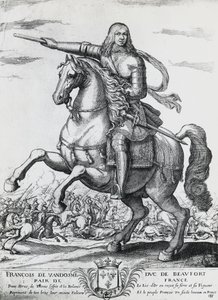 Ruiterportret van Frans van Bourbon-Vendome (1616-1669), tweede hertog van Beaufort en Franse generaal, gravure door Nicolas de La Fage door Unbekannt Unbekannt