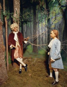 Frankrijk, Chateau de Chenonceau, Loirevallei, Jean Jacques Rousseau geeft les in de tuinen van Chenonceau aan de zoon van Claude Dupin; Hij zal verhandeling schrijven voor Emile