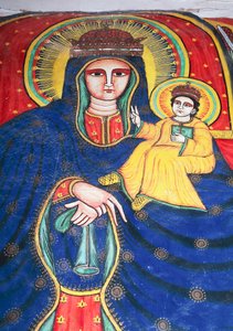 Fresco die Maria en Kind afbeeldt, Kerk van Onze Lieve Vrouw Maria van Zion (17e eeuw), Aksum (Unesco Werelderfgoedlijst)