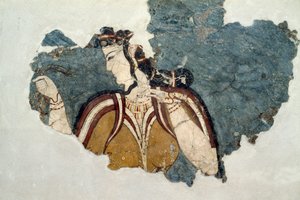 Frescofragment met vrouwelijke figuur, uit Mycene, Griekenland, Myceense beschaving